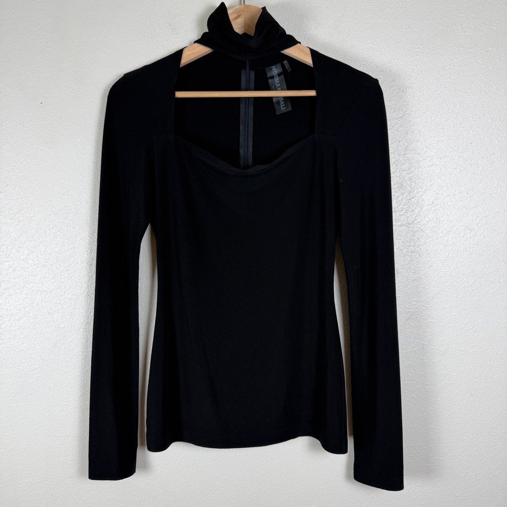 Norma Kamali Black Cutout Mock Neck Long Sleeve Thumbhole Top XS/34
